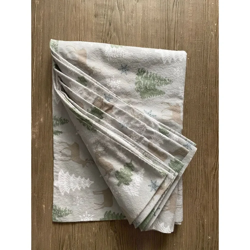 North Pole Winter Scene Deer Flannel Bed Flat Top Sheet